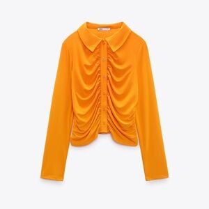 Zara draped orange shirt NWT